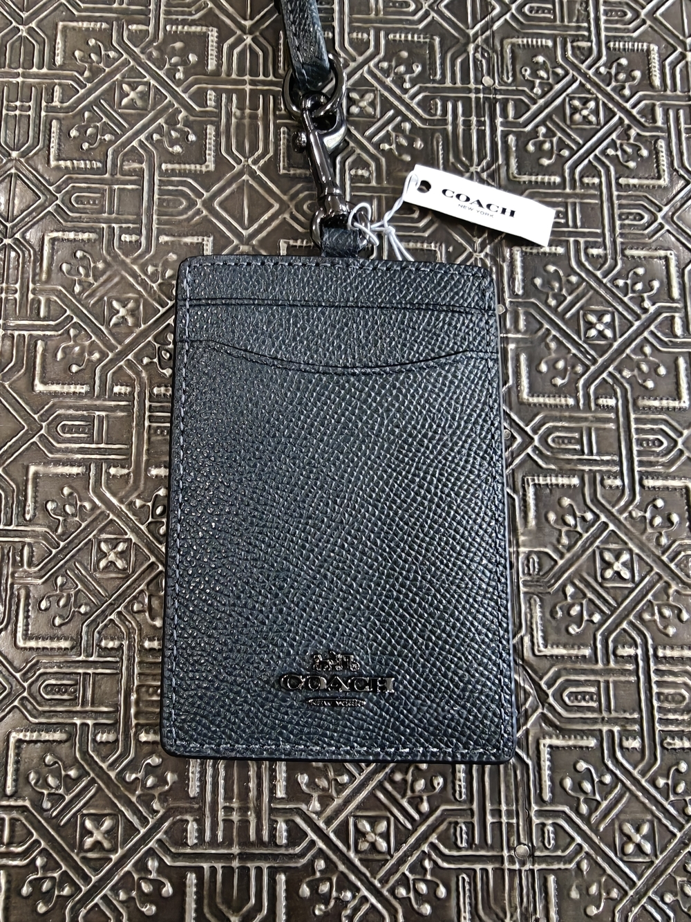 Coach Black Leather Lanyard Card Holder with Clip #32319 NWT